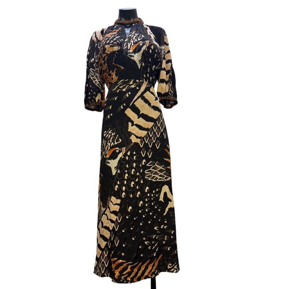 Temperley London Silk Butterfly Print Wrap Dress Orange 10 - Picture 1 of 6